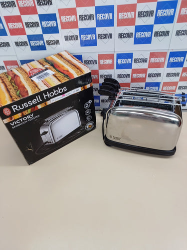 Tostadora Victory - 2 Rejillas Sándwiches, 2 Ranuras Cortas y Anchas, Tostador 2 Rebanadas, Bandeja Recogemigas, Función Cancelar y Descongelar, Acero Inox. Russell Hobbs.